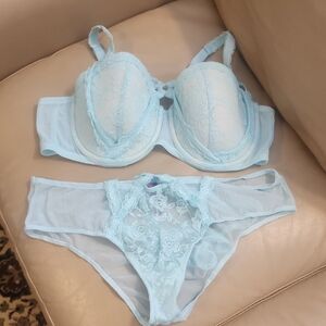 Adore Me Light Blue Lace Push-Up Bra & Sheer Panty Set